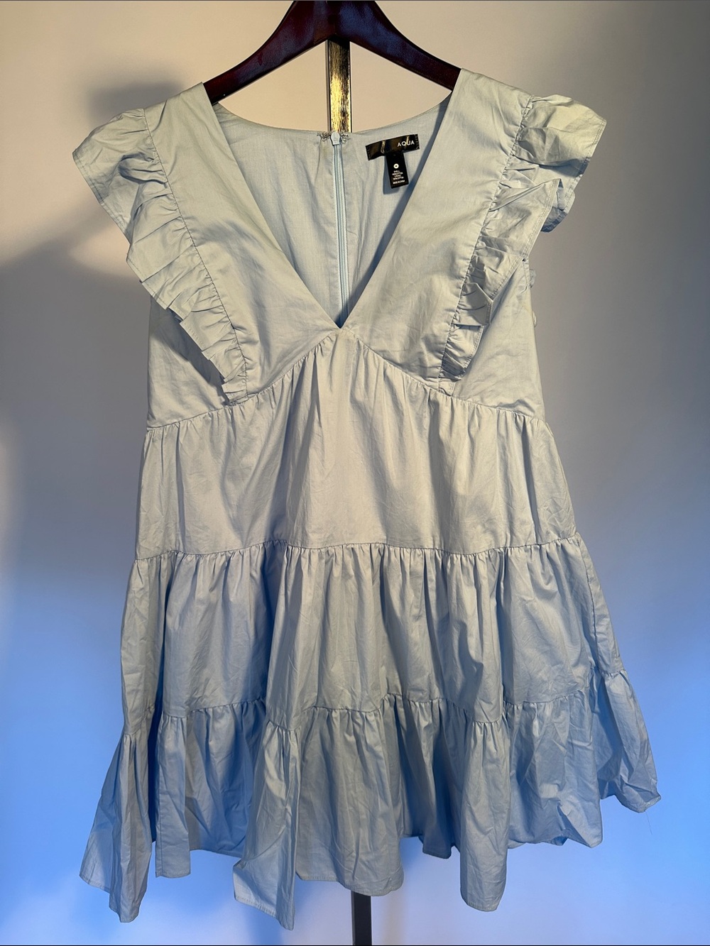 Aqua Light Blue Ruffle Tiered womens Dress size M